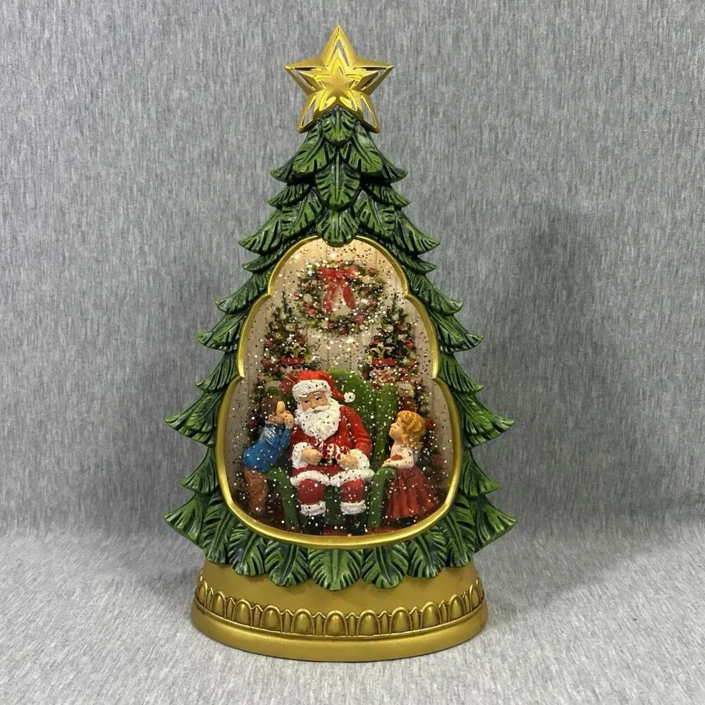 Holiday Traditions Illuminated Glitter Tree Santa Snow Globe Christmas-Works! - Picture 9 of 16